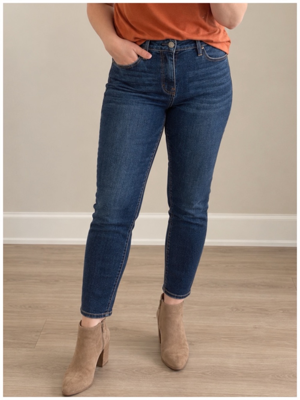 High-Rise Dark Blue Crop Skinny Jeans - Classic Stretch Denim New York & Company